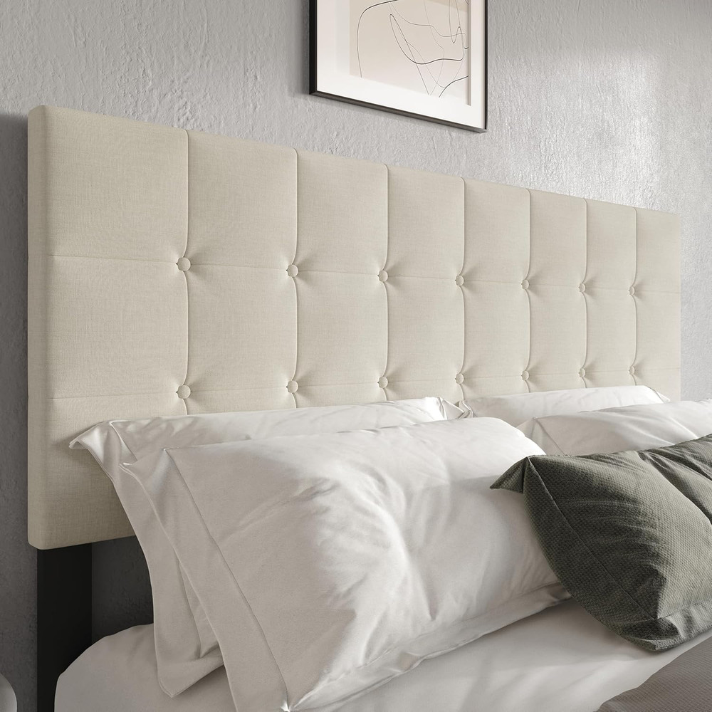Ida King Headboard - Gray Linen, Button Tufted, Adjustable Height