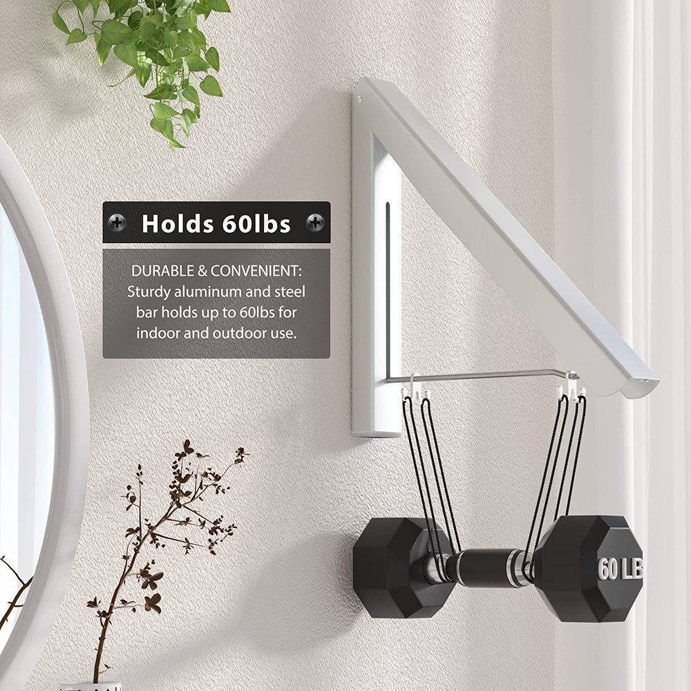 Single Retractable Clothes Drying Rack, Wall Mounted Foldable Laundry Hanger for