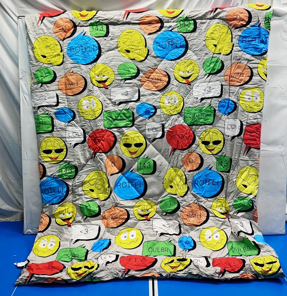 Smiley Face Emoji Pillow 2-Piece Set, Gray/Multicolor