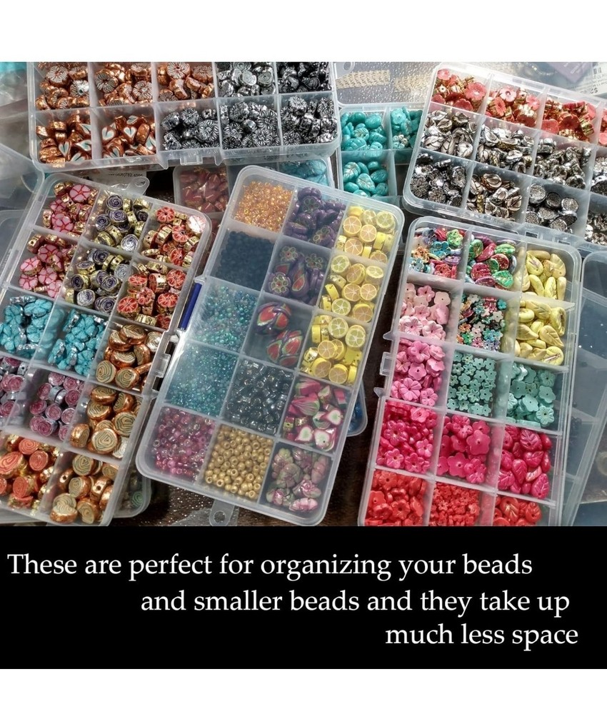 10 Pack 15 Grids Plastic Bead Organizer Containers Storage, Adjustable Dividers