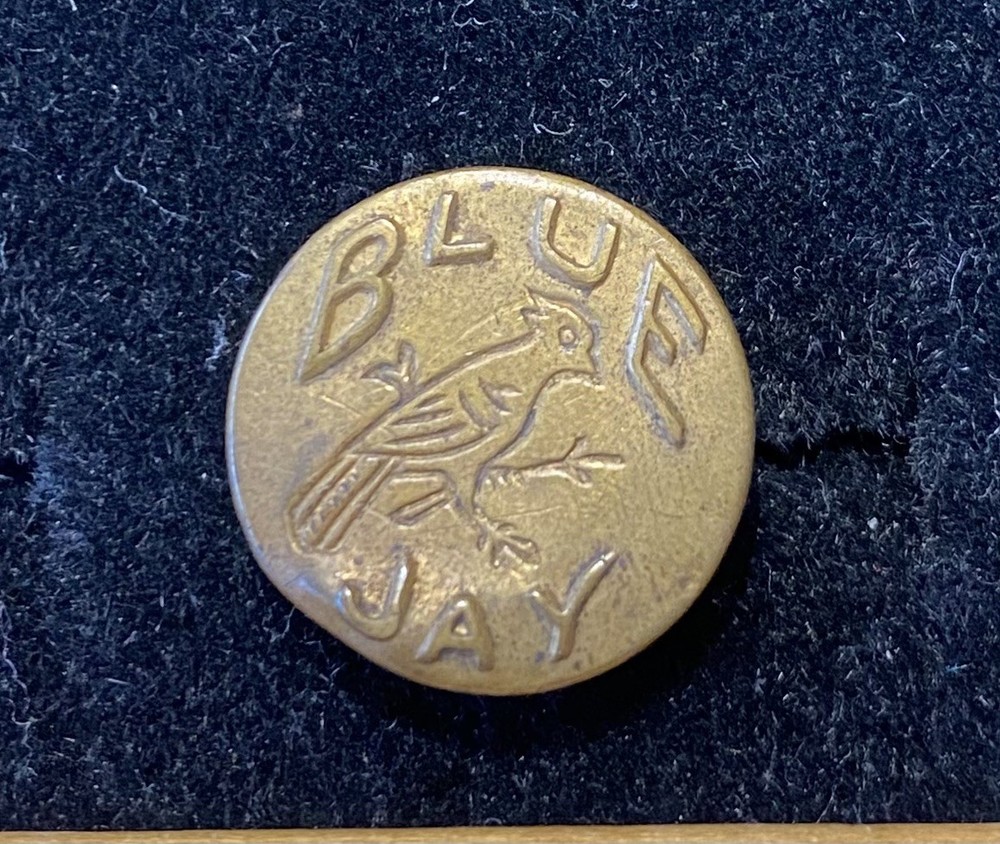 Antique Overall Button Blue Jay