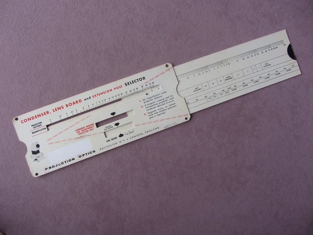 1957 Projection Optics Screen Size Computer for Transpaque Projectors Selector