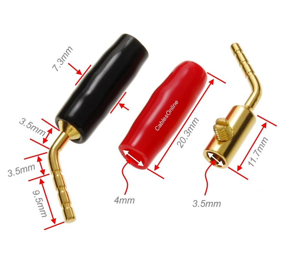 2-Pair Angled Screw-Type 2mm Speaker Wire Terminal Pin w/Rubber Boots