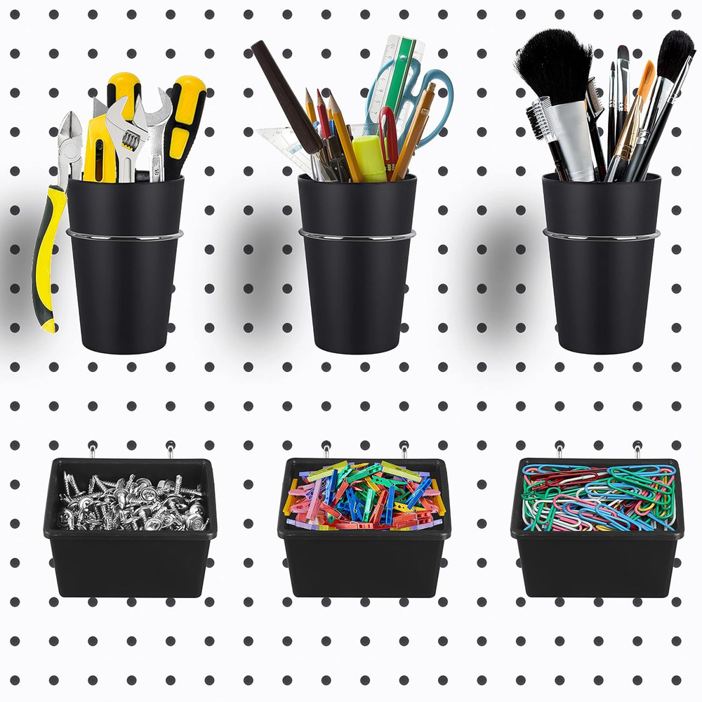 6 Sets Pegboard Bins with Hooks - Pegboard Organizer for Accessories, Tools, Sto