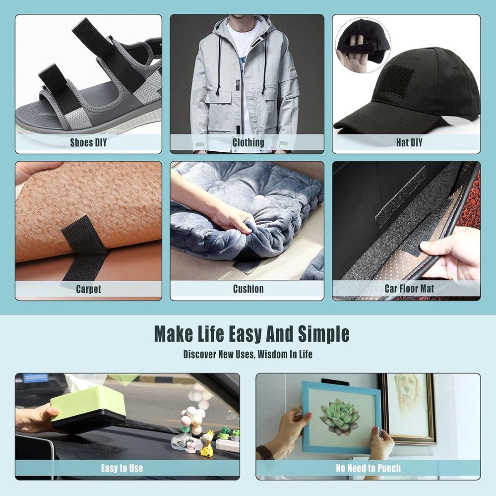Versatile Black Hook and Loop Strips - 12 Sets for Strong Adhesive Applications