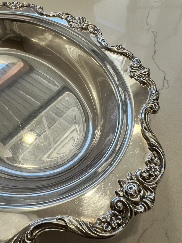 Silver Medium Bowl With Decorative Rose Trim Unbranded