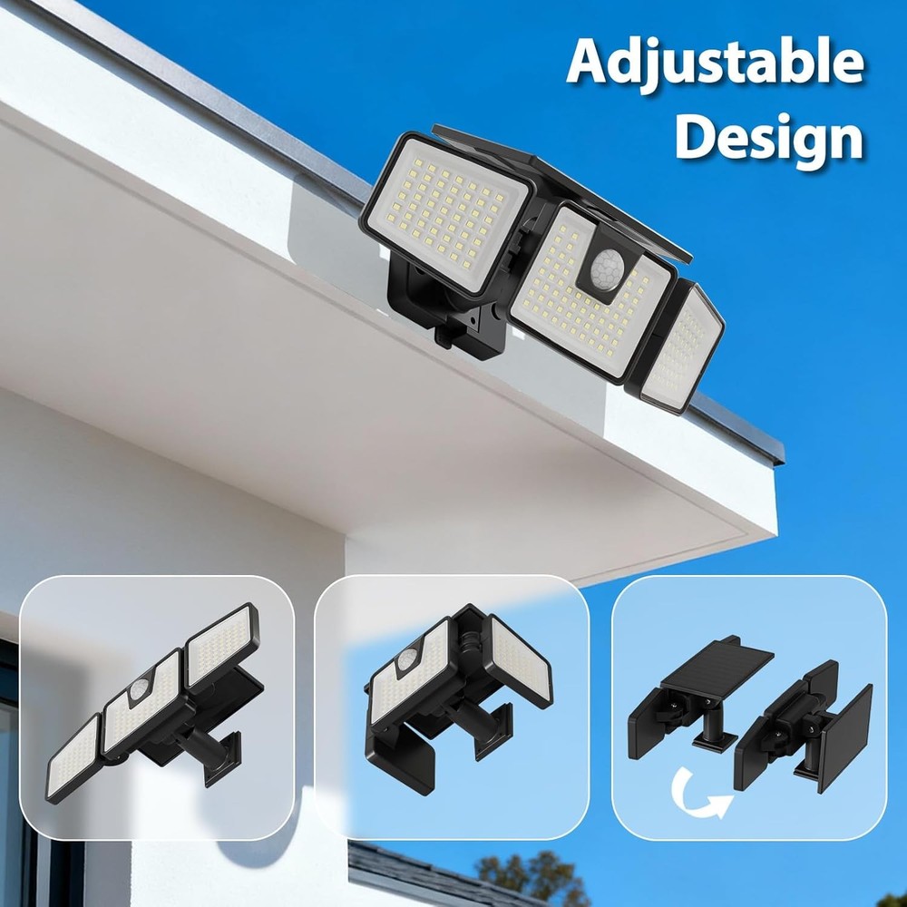Solar Motion Sensor Lights Outdoor, 3 Heads Security Lights Solar Powered