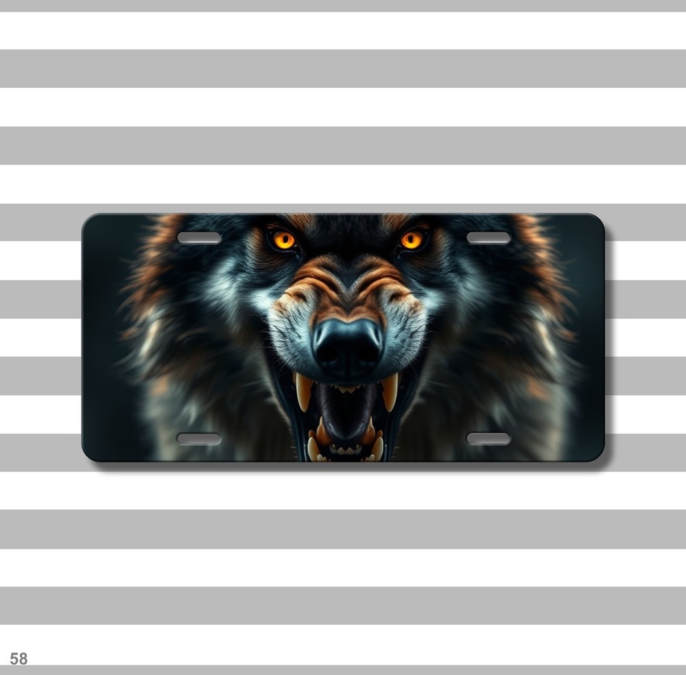 Snarling Wolf License Plate Snarling Design Customizable Front Bumper Plate Spec