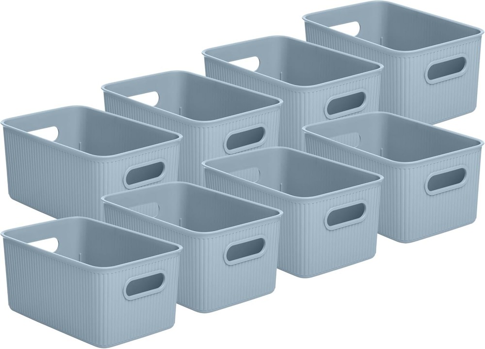 Superio 5L Small Ribbed Storage Bin- Plastic Storage Bin  (8 Pack, Stone Blue)