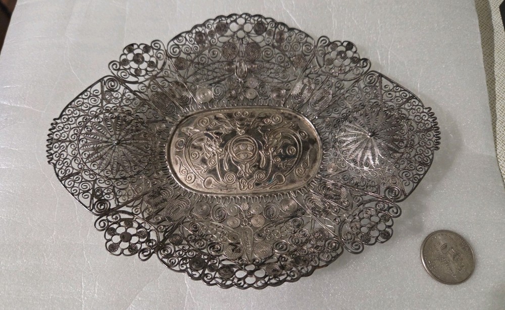 Antique Japanese Sterling silver filigree plate tested