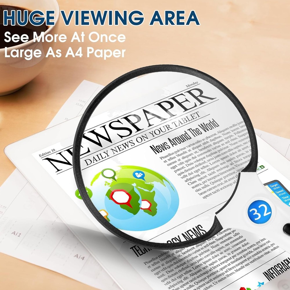 Large Magnifying Glass with Light, Magnifier Handheld Illuminated Lighted