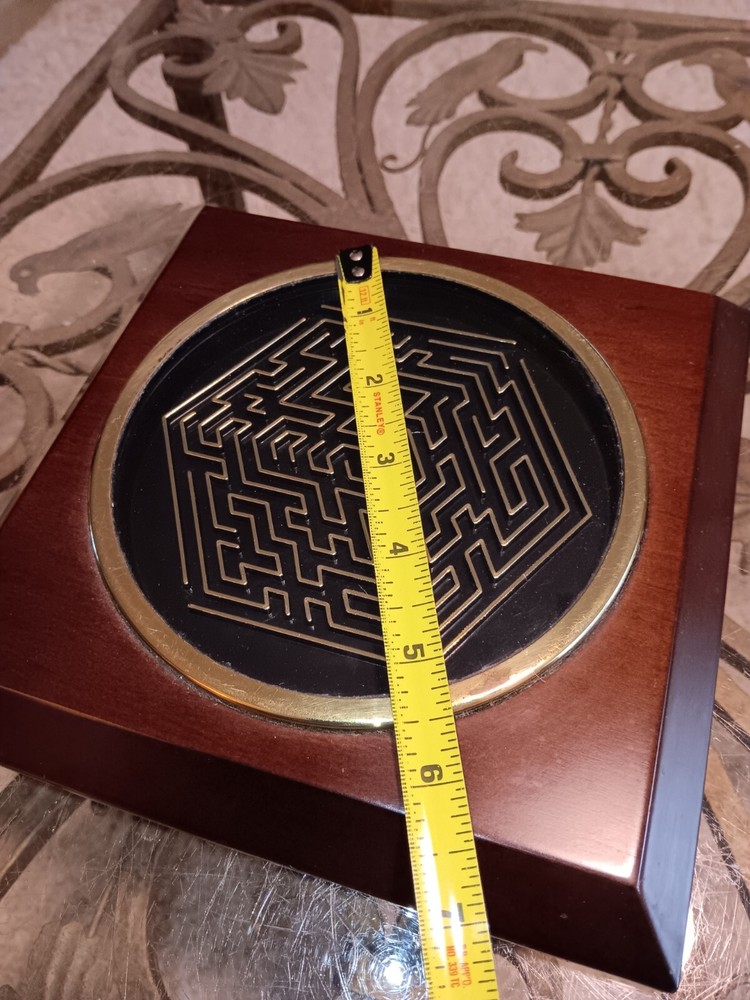 Mid Century Black & Brass Solid Wood Cube Flat Maze