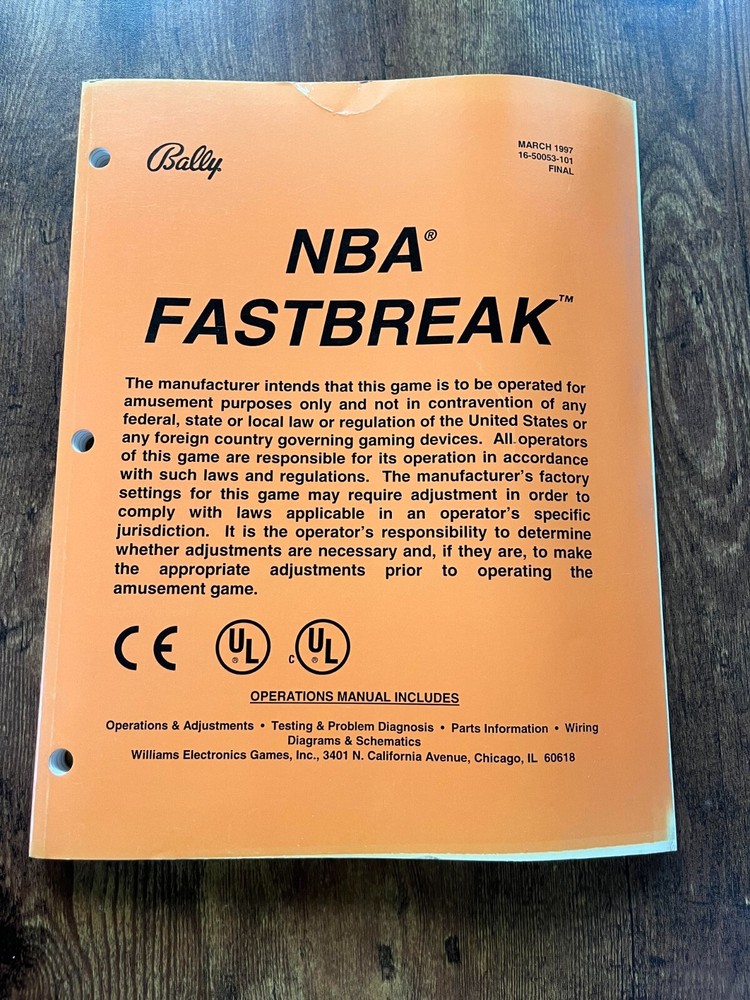 NBA FASTBREAK™ Pinball Game Operations Manual - Bally - 1997