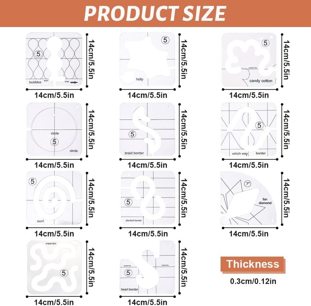 14 PCs Free Motion Quilting Template Set Includes 11 Templates 3mm,...