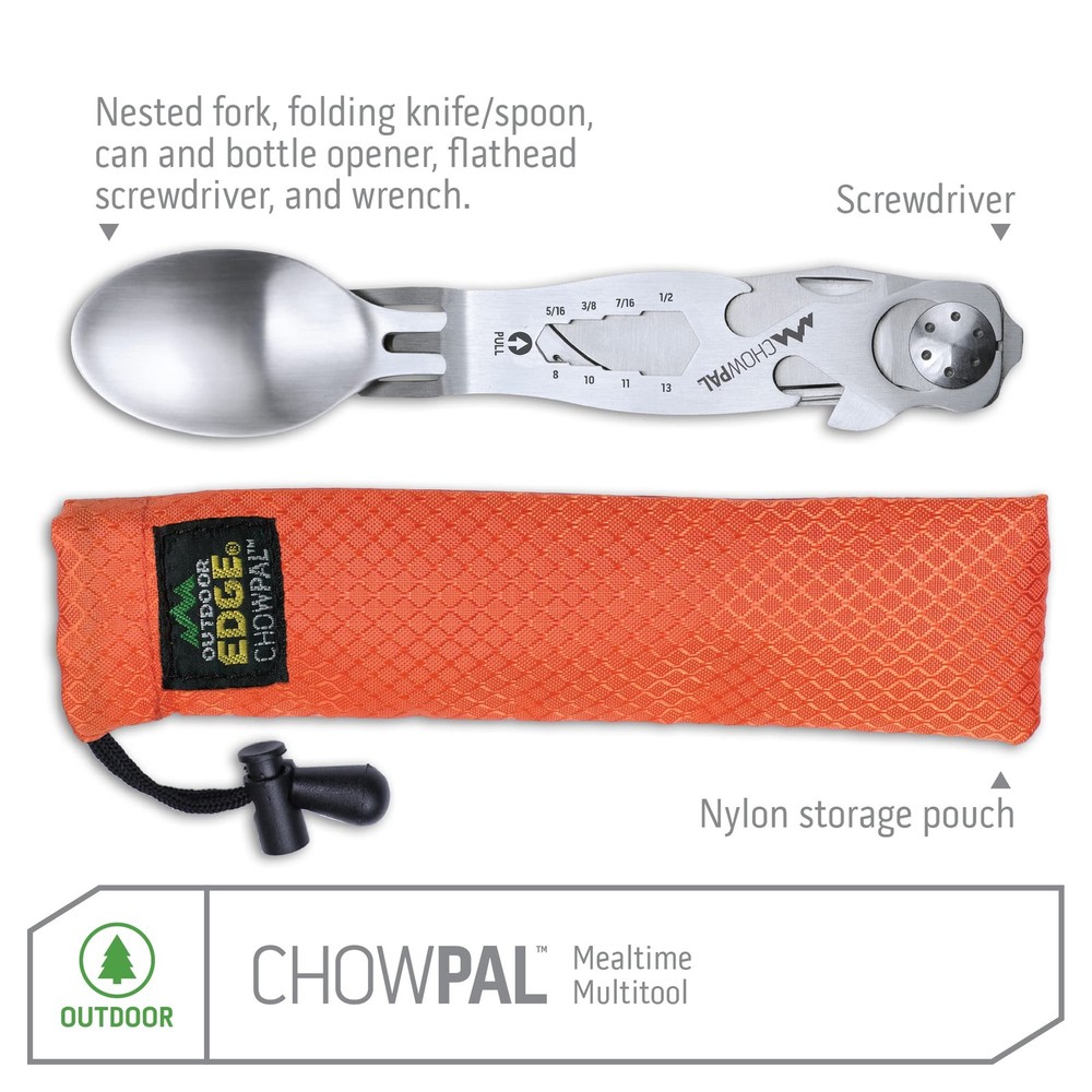 Outdoor Edge ChowPal - Mealtime Multitool with Folding Knife, Fork, Spoon, Bo...