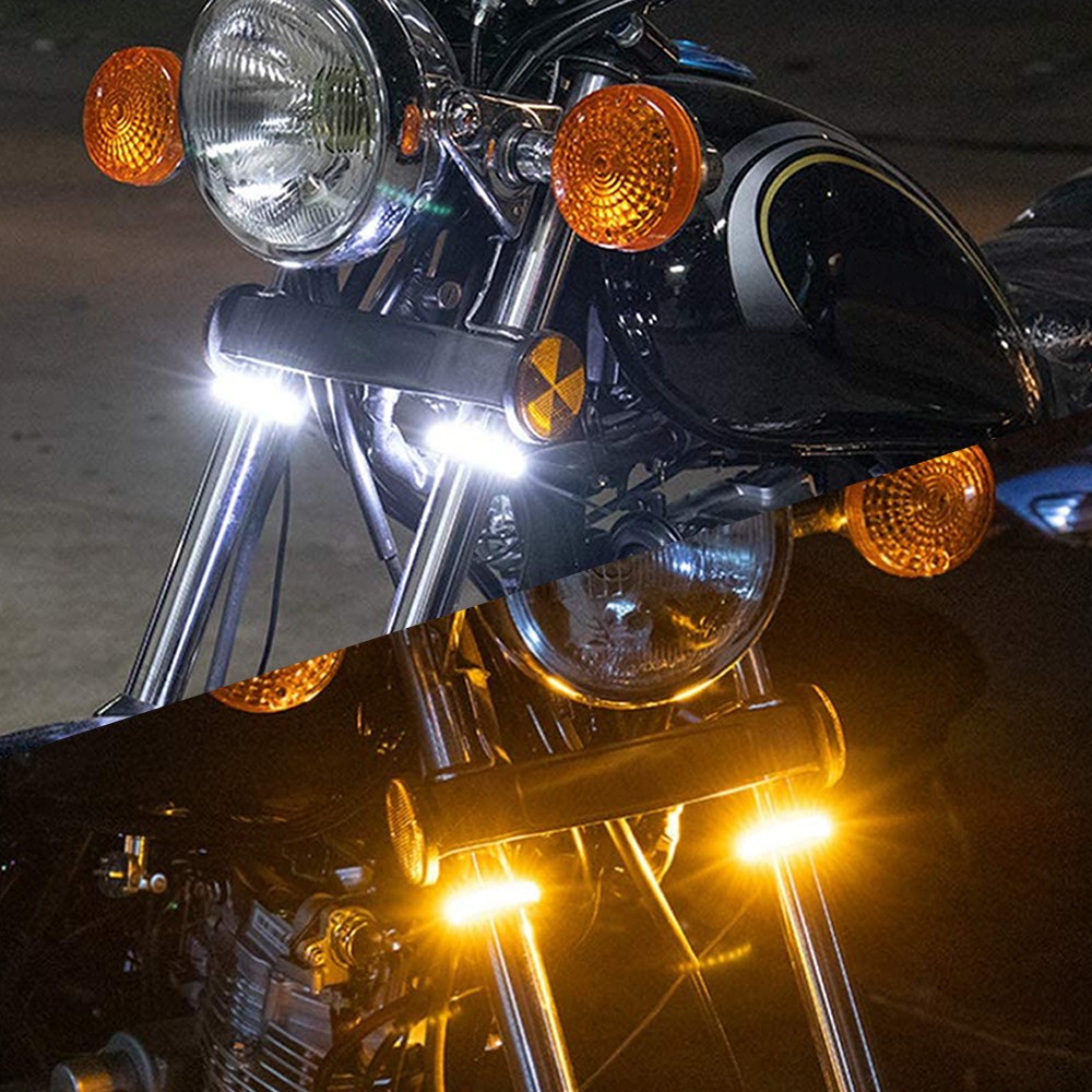 2x Universal Fork Switchback Motorcycle LED Turn Daytime Signal DRL Light Strips