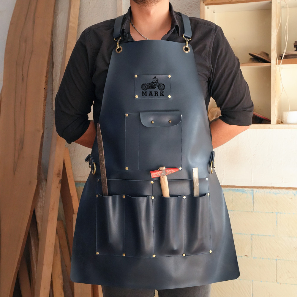 Personalized Waterproof Workshop Apron, Vegan Leather Tool Apron for Craftsmen