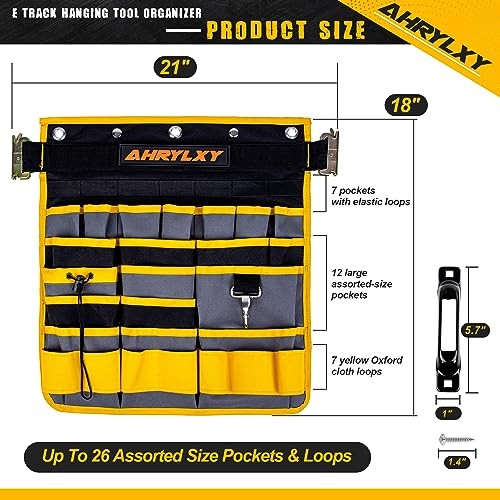 E-Track Hanging Tool Organizer, E Track Wall Hanging Pocket Tool Holder, 2 Pack