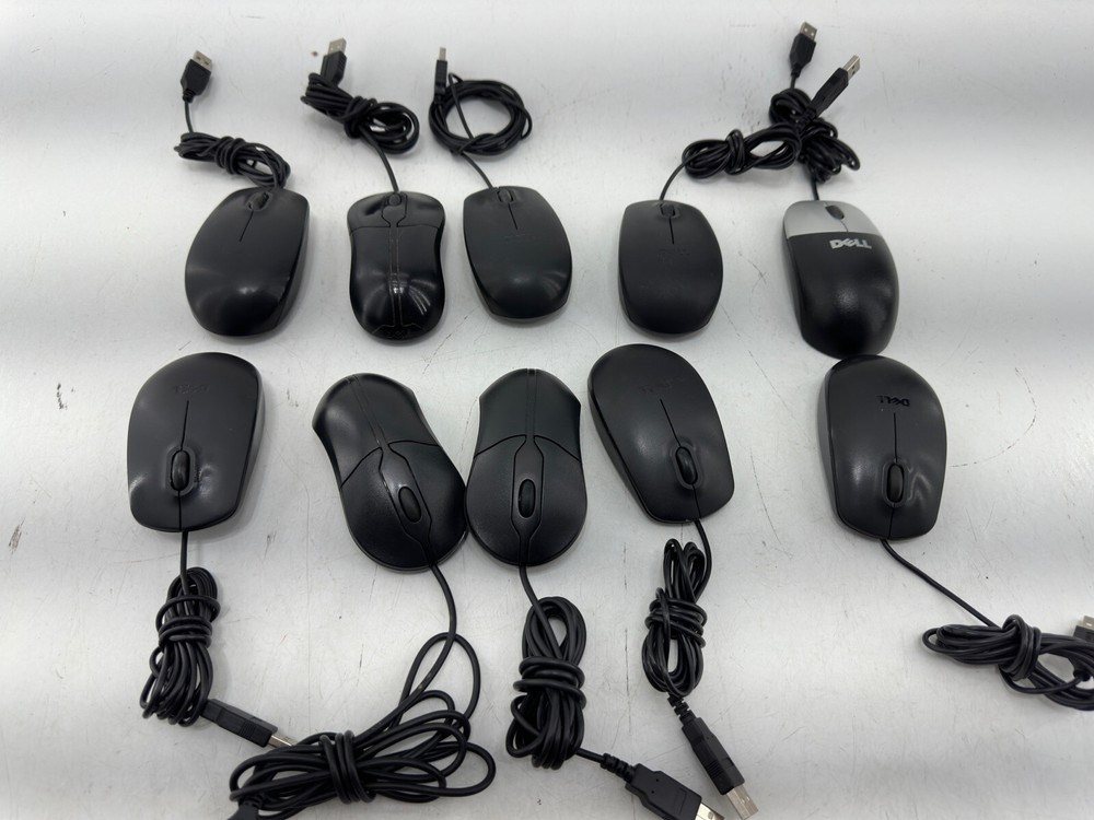 Lot of 10 Optical Wired Scroll Mouse Mice - Black Mostly Dell USB Connector