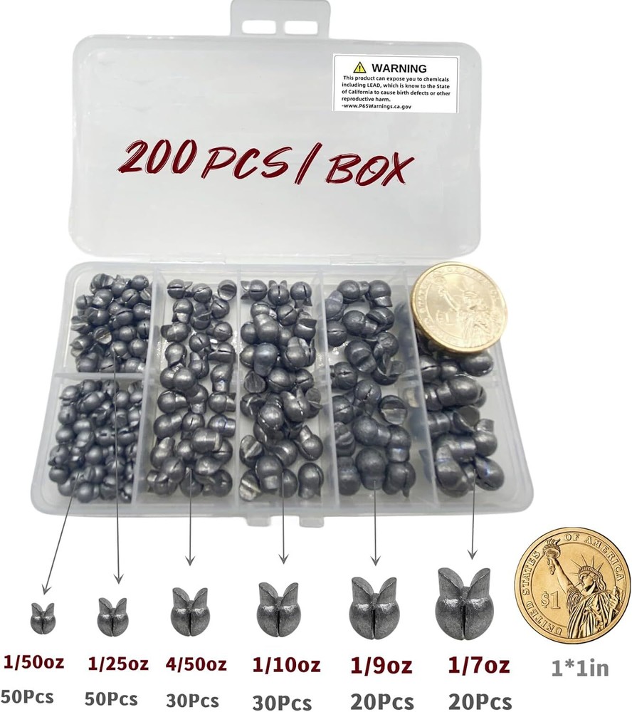 200/Box Large Removable Split Fishing Sinkers