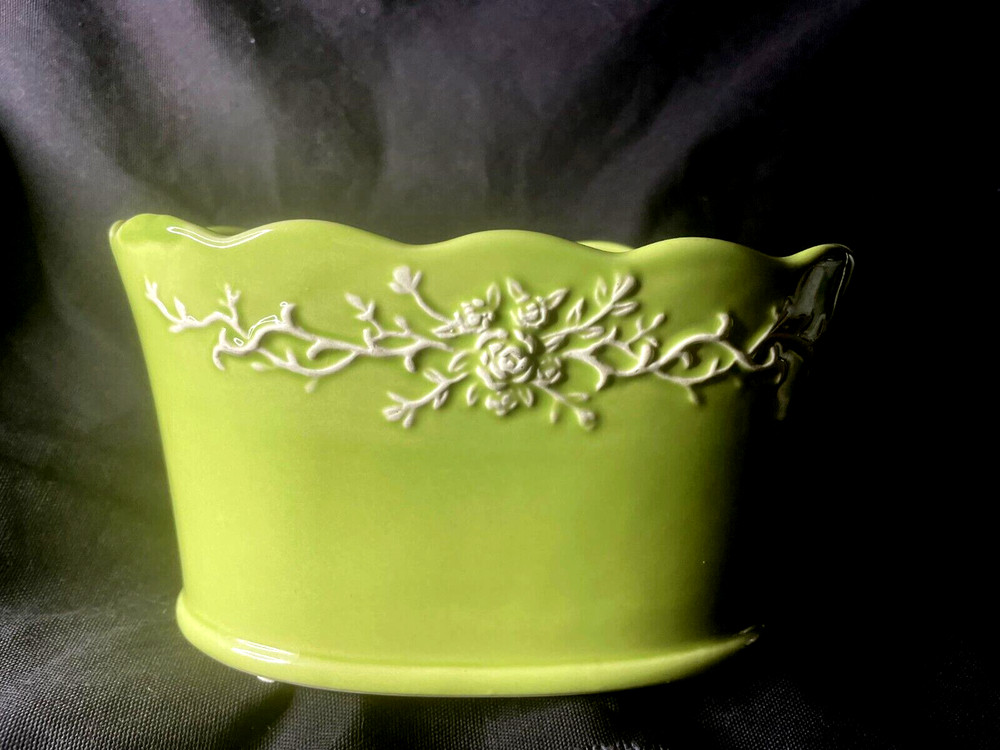 Hosley Pottery Planter With Embossed Floral Swag