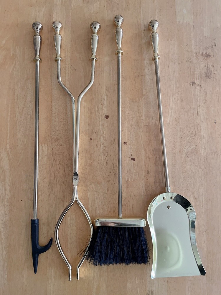 Vintage Fireplace Tool Set / Solid Brass / Companion Set / Home Decor - 5 Pc Set
