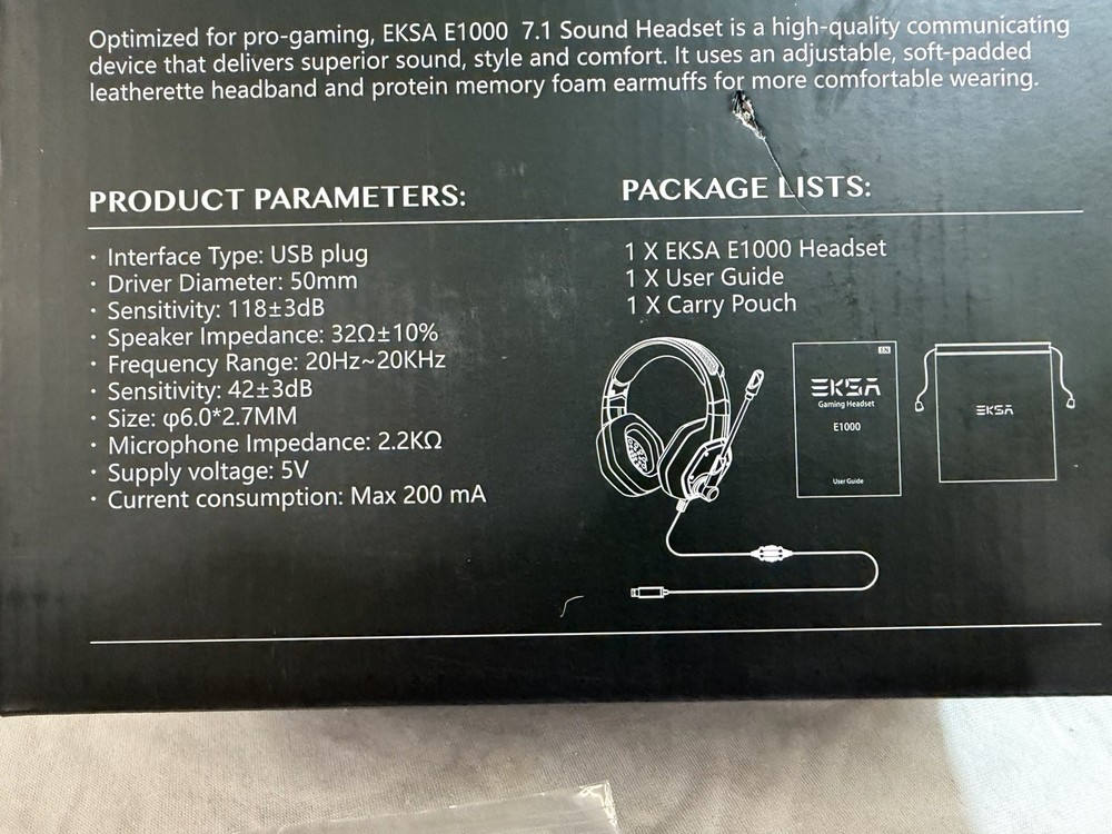Eksa E1000 USB Gaming Headset PS4 Mac PC W/leather Carry Pouch