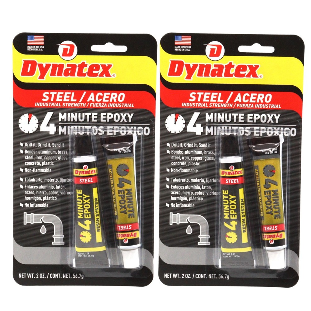 Dynatex 4 Min Steel Epoxy 2 oz - Fast Set Drillable (2-Pack)