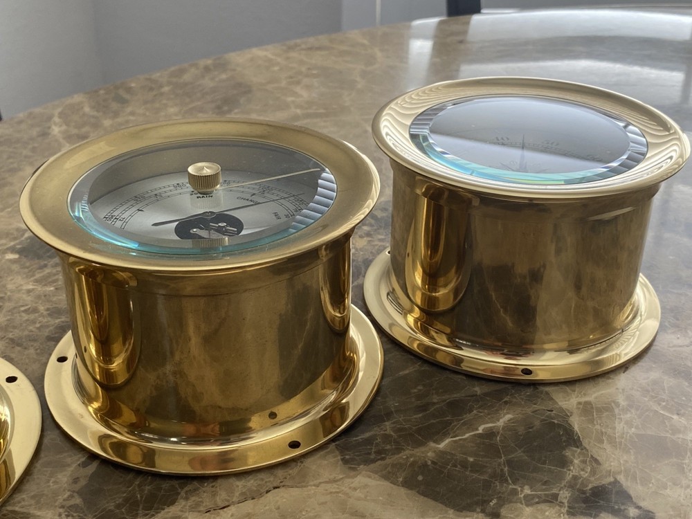 Seth Thomas Brass Thermometer Barometer Hygrometer Ship Set