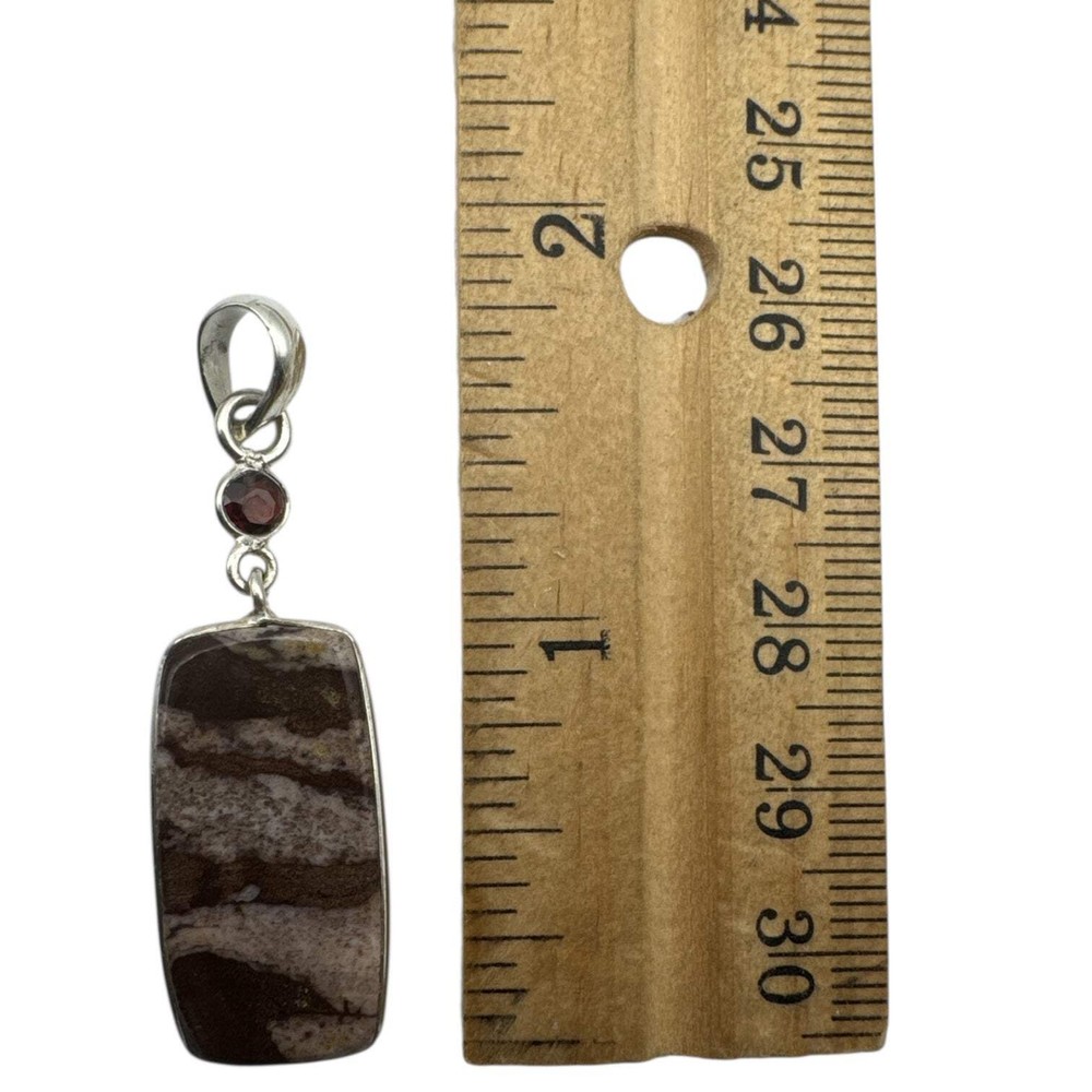 Coconut Jasper & Garnet Solid 925 Sterling Silver Pendant
