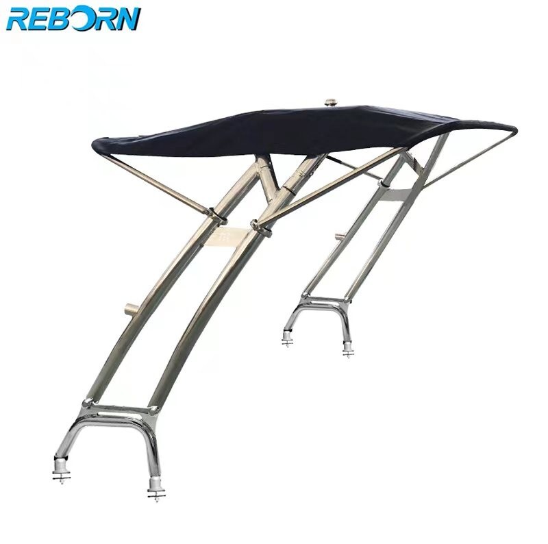 Reborn Polished LaunchX Wakeboard Tower + Pro3 Black Foldable Bimini Top Package