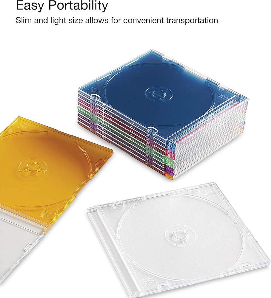 CD DVD Blu-Ray Disc Slim Storage Disc Cases 0.2 Inches Assorted Colors 50 Pack (