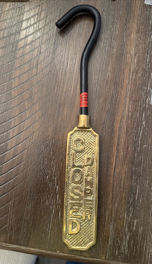 Fireplace Damper Pull Hook Open Closed Brass Hanging Sign Double Sided