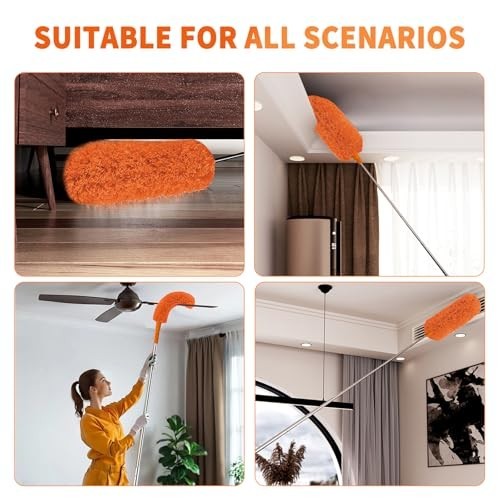Telescoping Cobweb Duster with 110" Extension Pole, Microfiber Dusting Kit for H