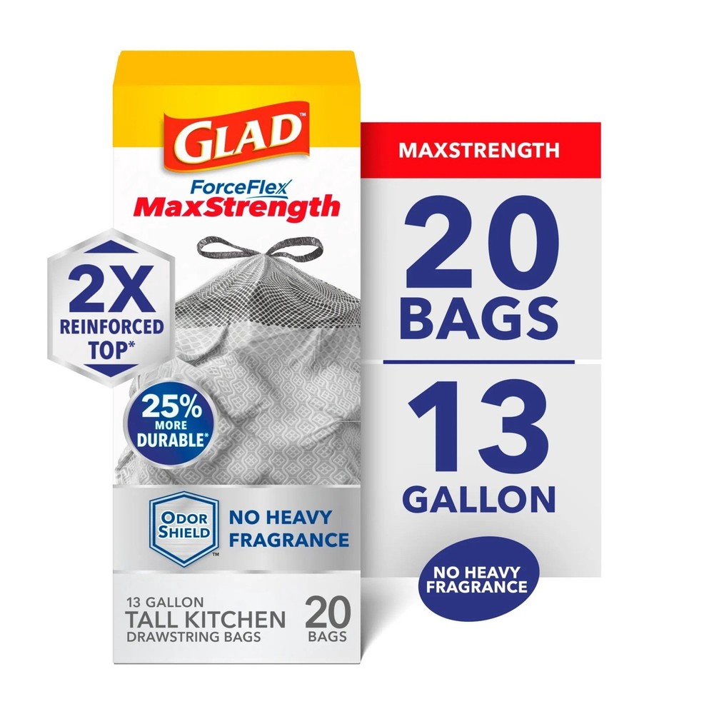 ForceFlex MaxStrength Tall Kitchen Drawstring Trash Bags 13 Gallon Odorshield