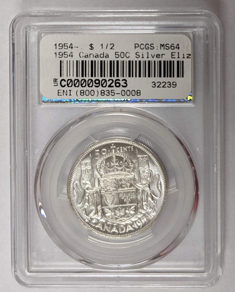 1954 Canada 50c Silver PCGS MS 64