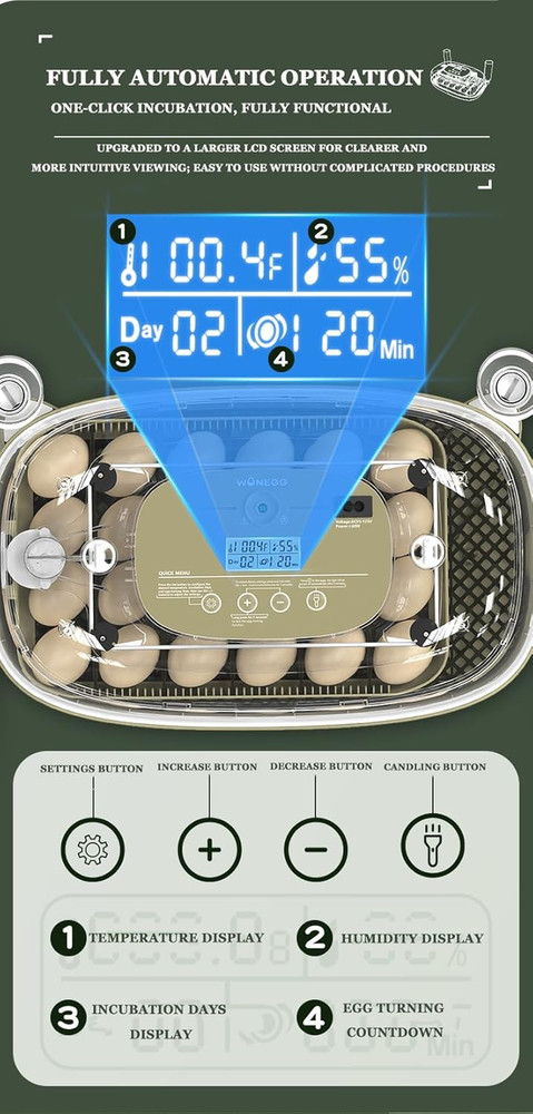 Smart Egg Incubator with Automatic Egg Turner & Built-In Candler, Stable Tempera