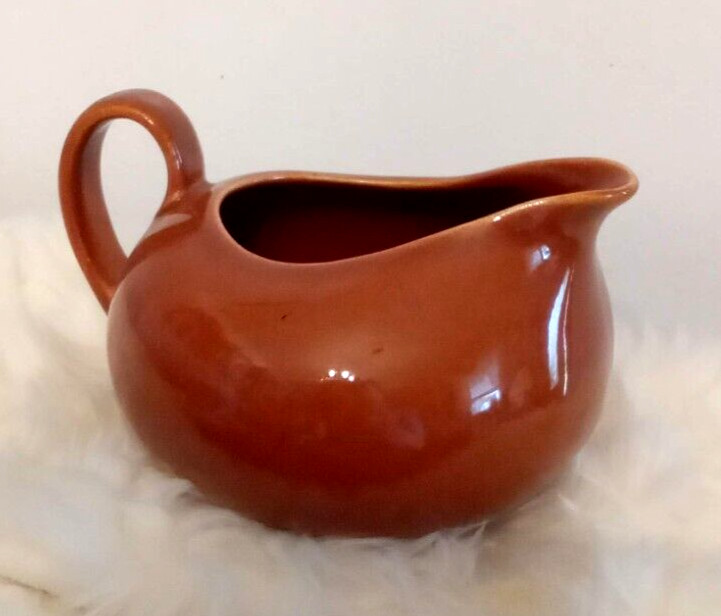 Vintage Round Ceramic Creamer unmarked Brown Stoneware Cream Pitcher