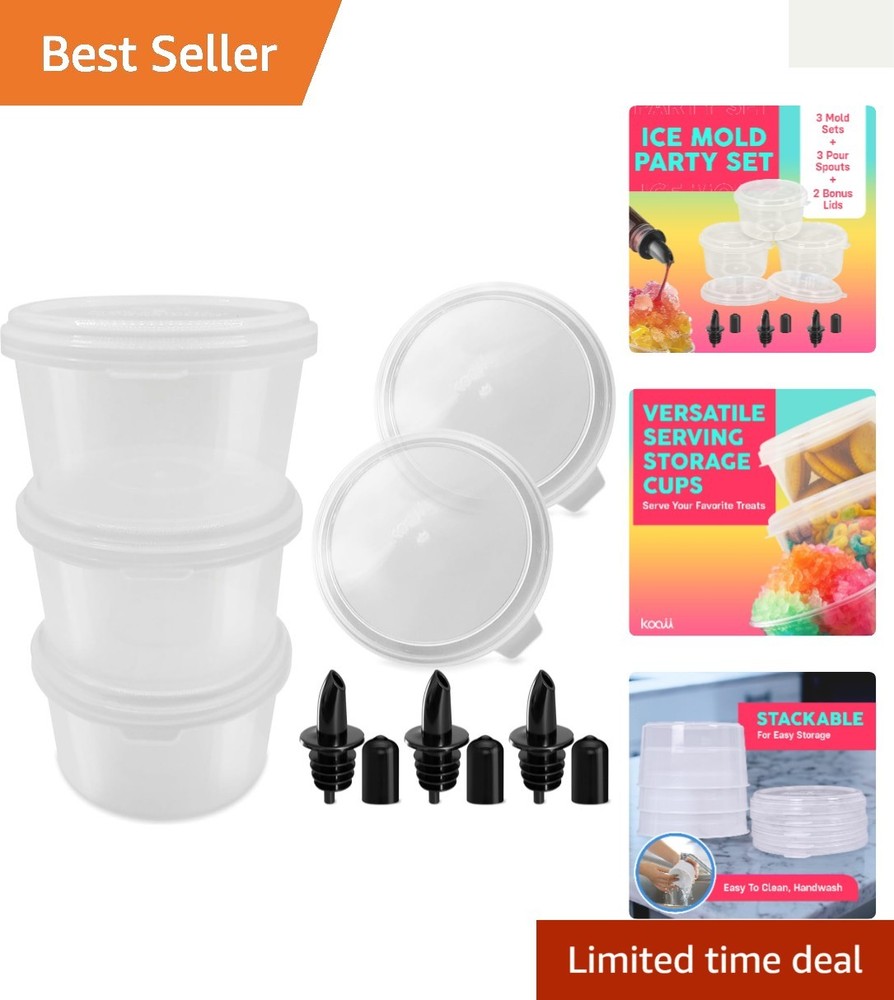 Space-Saving Shaved Ice Molds - 3 Pack with Lids & Pouring Spouts for Summer Fun