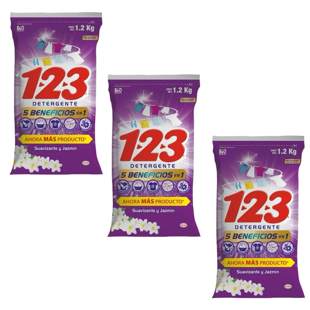 3X Detergente 123  🇲🇽 Powder Laundry Detergent, 1.2Kg, 3 Pack