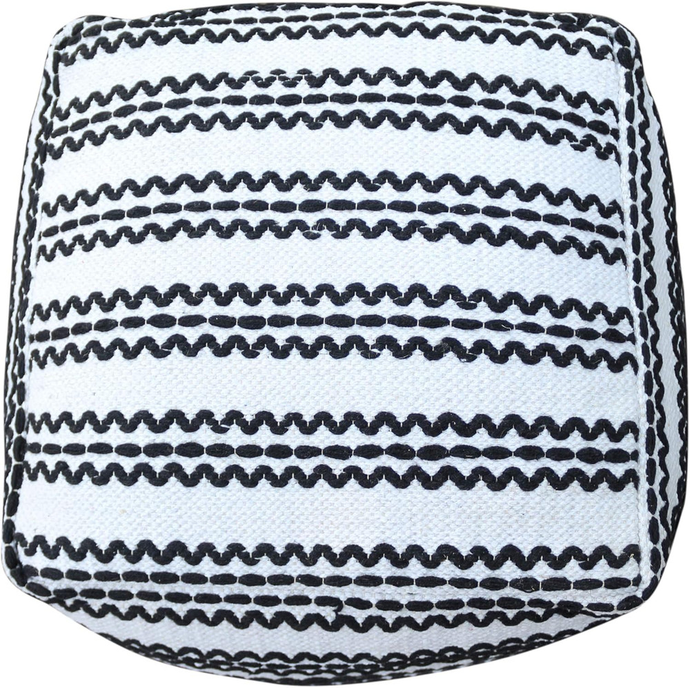 Davis Boho Cotton Pouf, Natural and Black