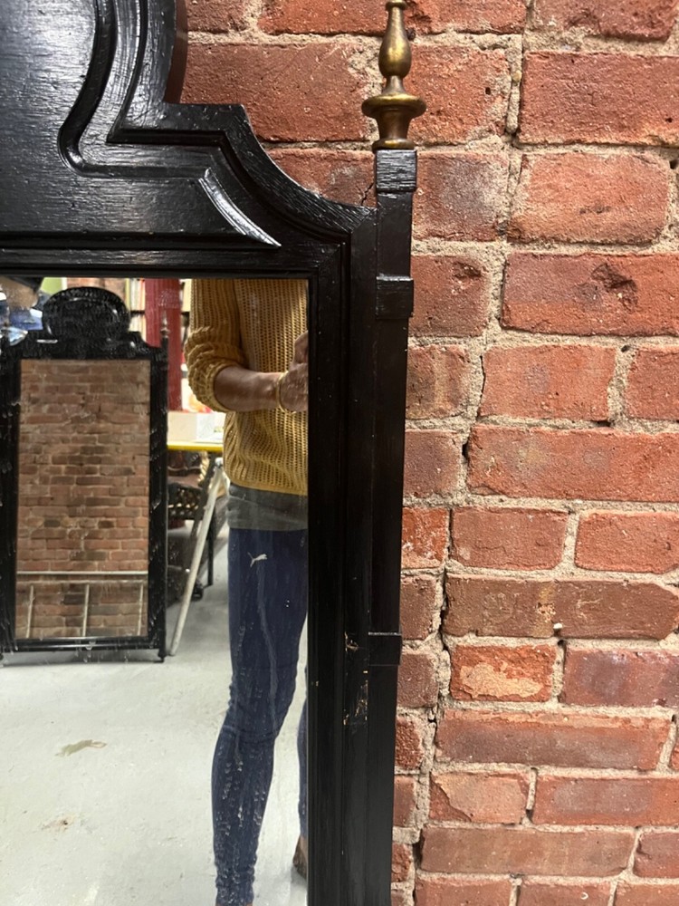 Rectangular Antique Wood Framed Wall Mirror with Brass accent