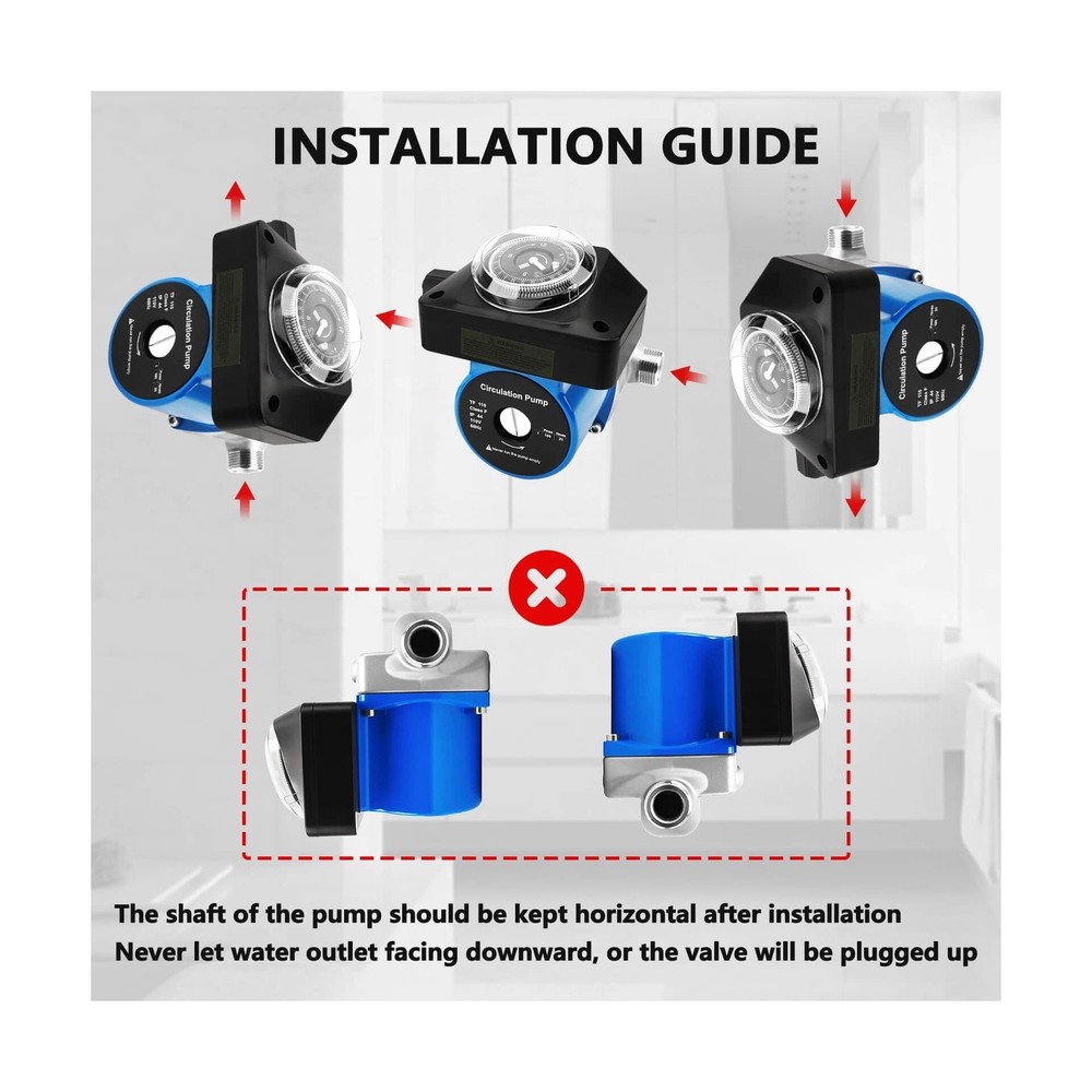 Hot Water Recirculating Pump with Timer Recirculation System & BSP 3/4" w/NPT...