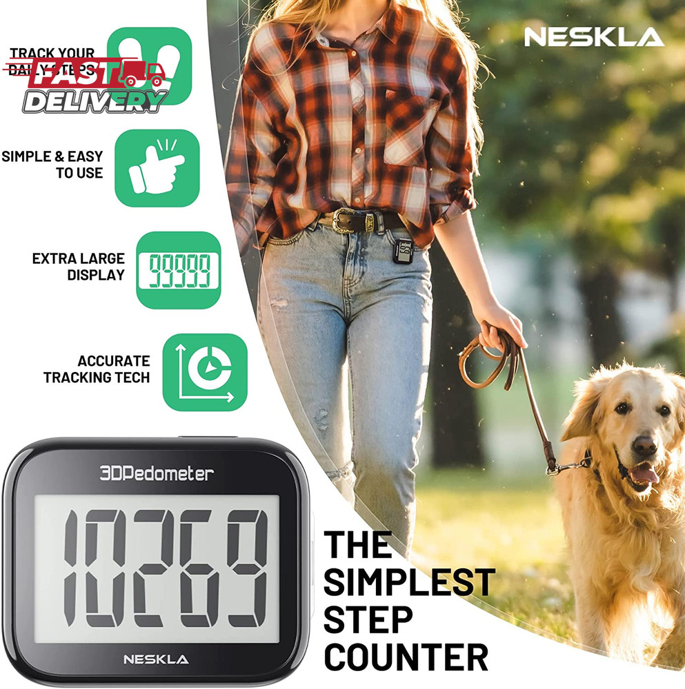 3D Pedometer for Walking, Simple Step Counter with Large Digital Display, Step T