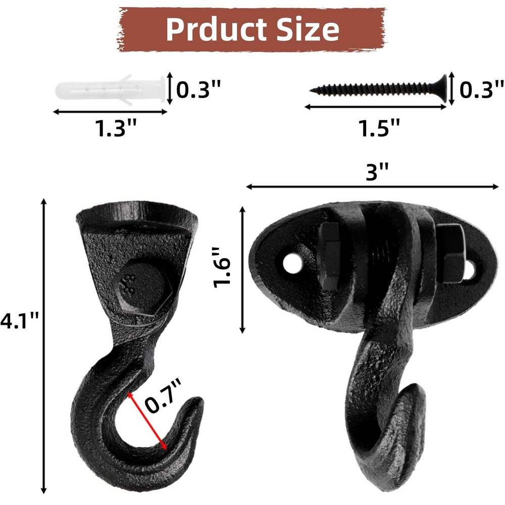 2 Pack Cast Iron Ceiling Hook, Heavy Duty Rustic Wall Hangers, Vintage Decora...