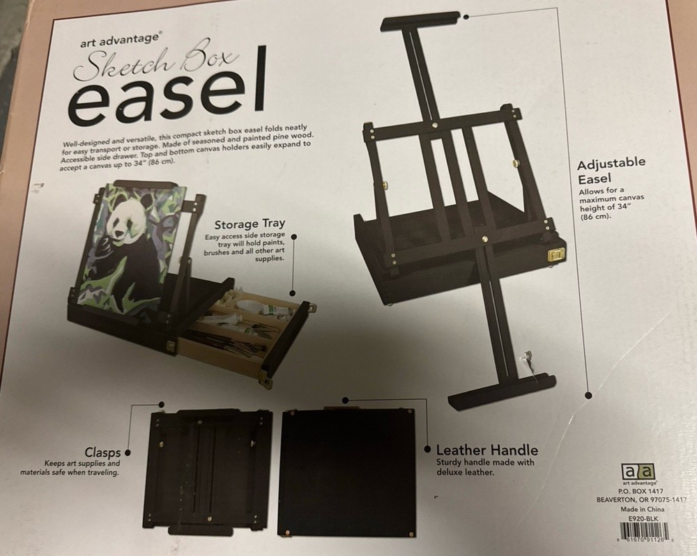 Art Advantage Multi-Angle Studio Wooden Pine Black Framed Easel Extends to 34”