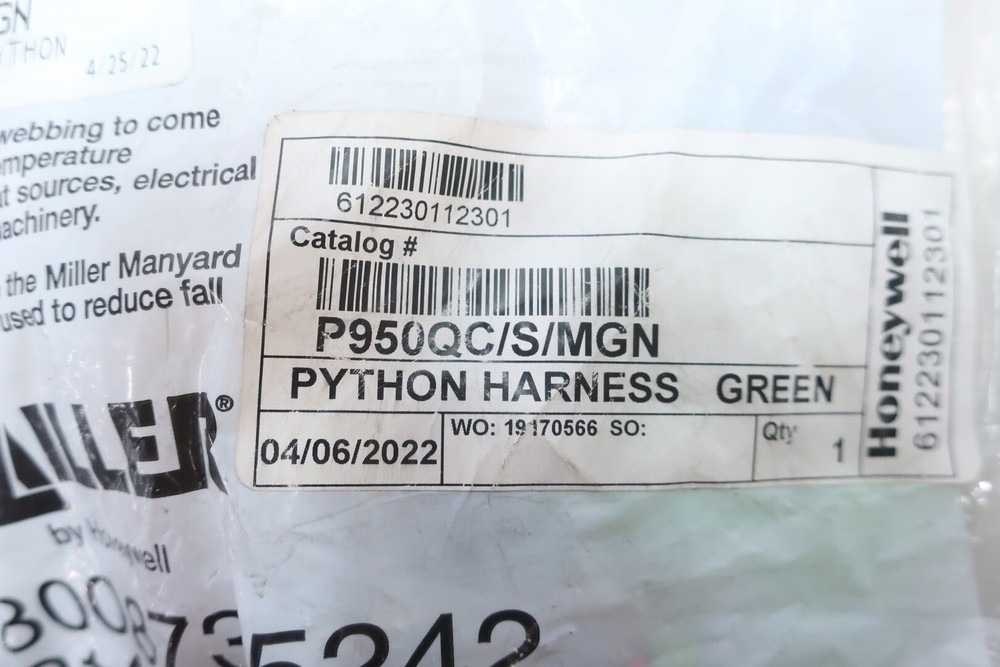 Miller P950QC/S/MGN Python Full Body Harness Green S