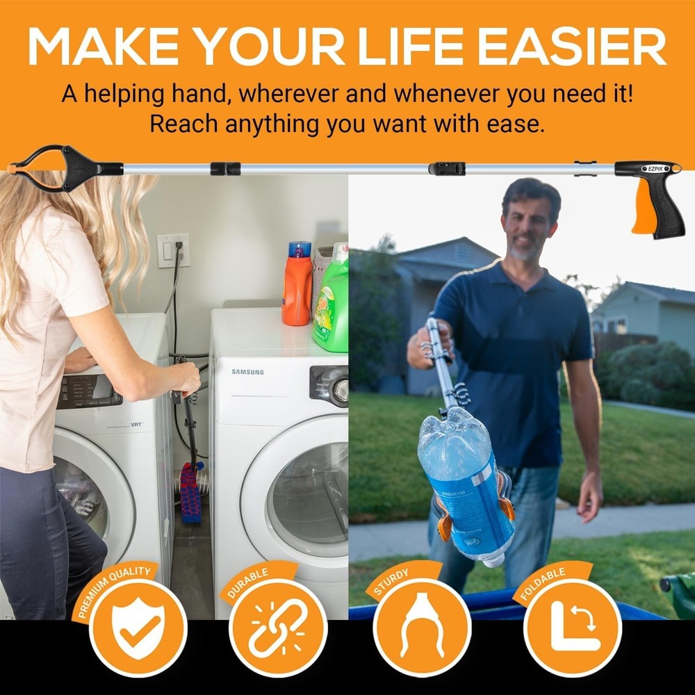 Compact 43" Foldable Reachers - Lightweight Grabber Tools for Seniors (2-Pack)