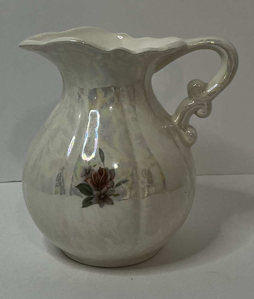 Victorian-style Iridescent ceramic pitcher w/roses