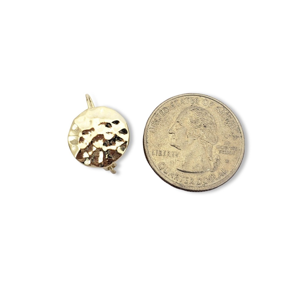 Solid 14K Yellow Gold Drop Dangle Hammered Circle Disc Earrings 14mm